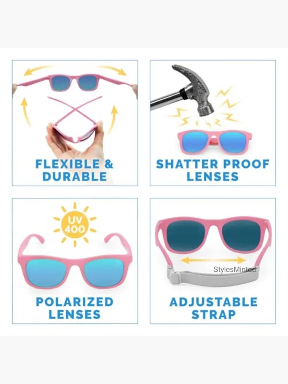 Kids Polarized UV400 Sunglasses with Strap Flexible Frame